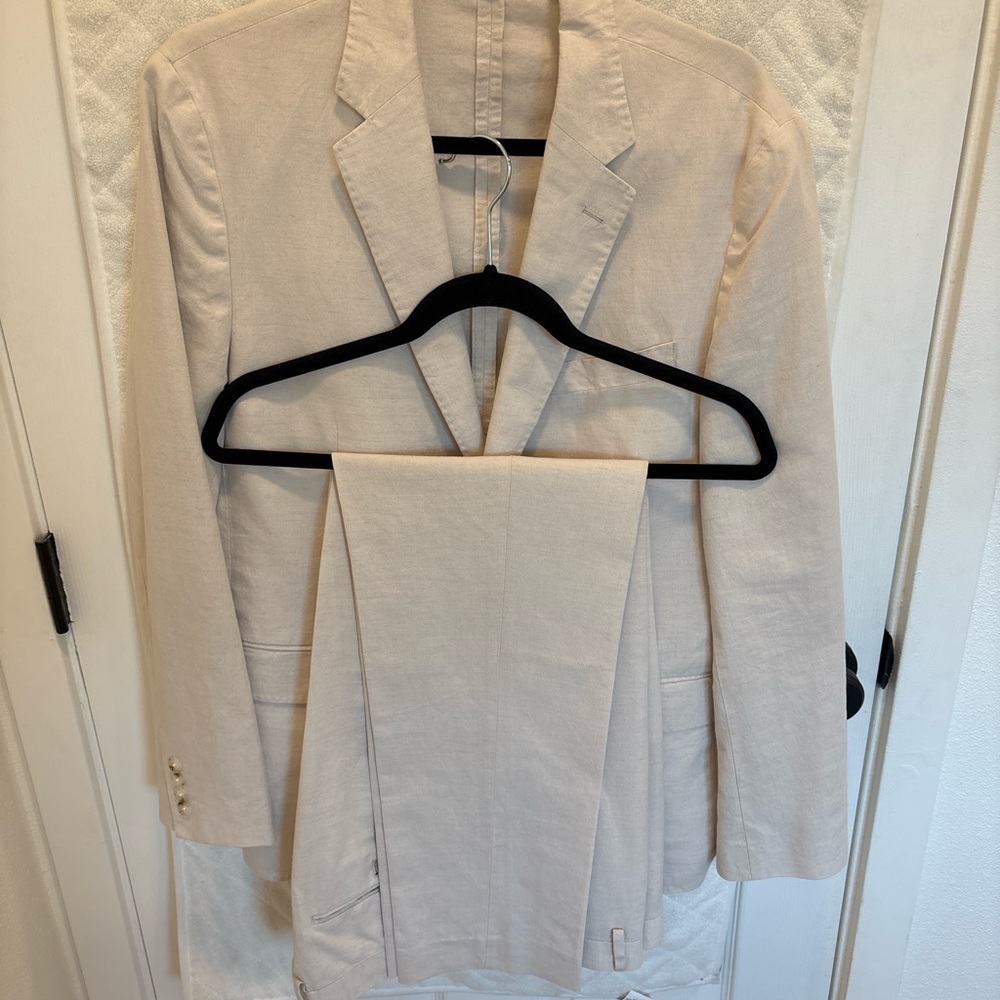 J.Crew Unstructured Cotton Linen Suit Jacket/Trouser Set – Cream – 40R / 32x32